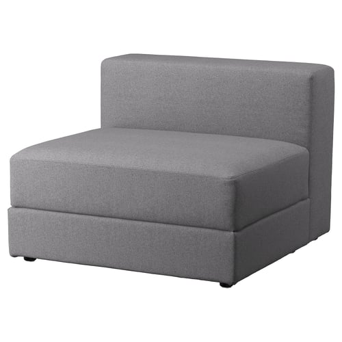 JÄTTEBO chair, grey felt fabric, rectangular, soft cushions, contemporary design.