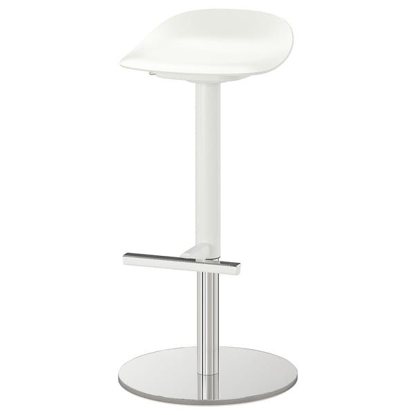 JANINGE white bar stool: sleek design, round seat, adjustable, metal base.