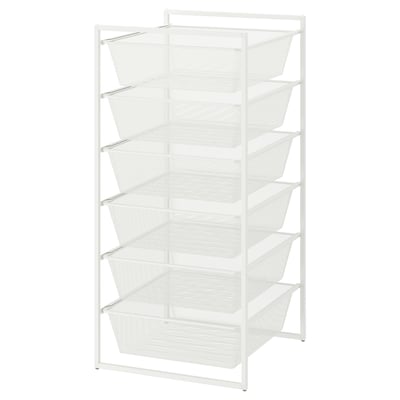 Alt: white JONAXEL mesh storage system, 6-tiered rectangular metal design.