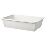 A JOSTEIN white metal container. Its rectangular, durable, and moisture-resistant. Great for both indoor and outdoor use.