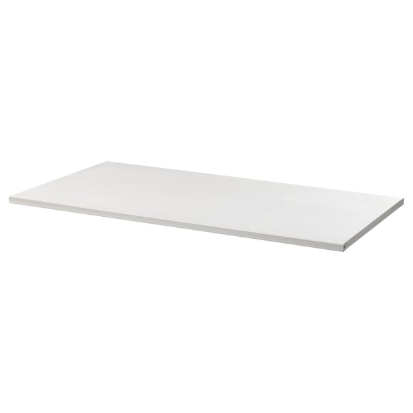 A white JOSTEIN metal shelf. It is rectangular, simple, and durable with a powder-coated finish.