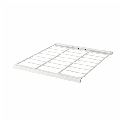 A white, rectangular, powder-coated steel JOSTEIN shelf. It has a grid design and is suitable for indoor and outdoor use.