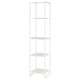 A white JOSTEIN shelving unit. Its tall, rectangular, made of powder-coated steel, suitable for both indoor and outdoor use.