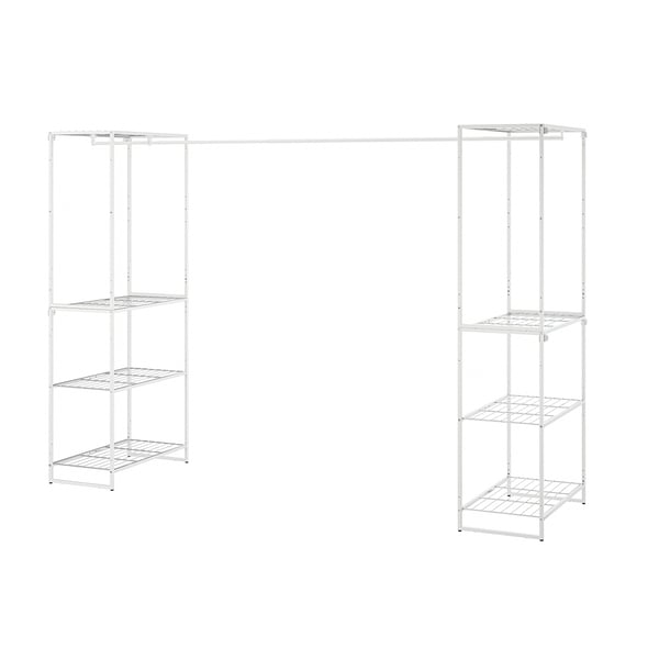 White JOSTEIN storage unit with adjustable clothing rod, three shelves, metal frame. Perfect for humid spaces.
