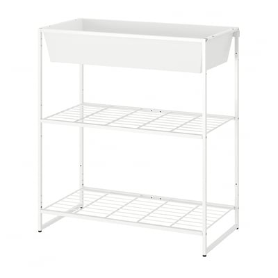 A JOSTEIN white metal storage unit with two shelves, ideal for indoor and outdoor use.
