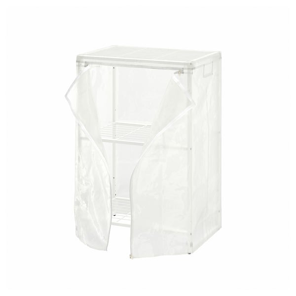 White JOSTEIN storage unit, closed with mesh cover.