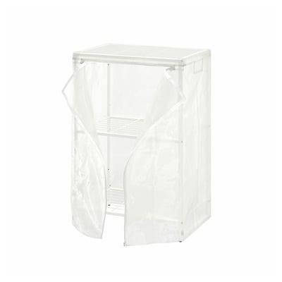 White JOSTEIN storage unit, closed with mesh cover.