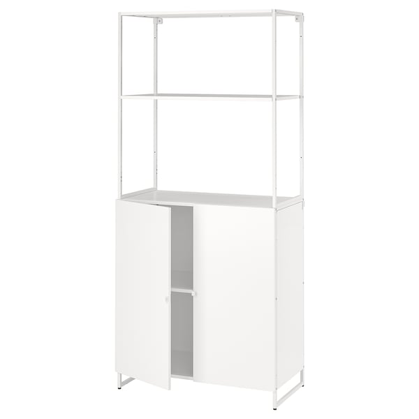 White JOSTEIN storage cabinet, metal, 3 sections, rust-resistant, ideal for indoor/outdoor use.