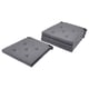 Two grey rectangular cushions with tufted design, hook and loop fasteners.