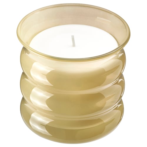 JUVELTRAST Scented candle in glass, Vanilla light yellow, 50 hr