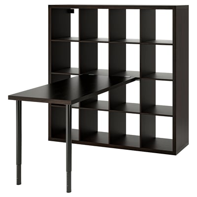 Black KALLAX cube storage with desk, modern and functional.