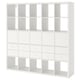 A KALLAX multi-functional white storage unit with drawers and open compartments. Its square-shaped, versatile, and spacious.