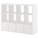 White KALLAX shelf unit, 3x3 grid with 3 cabinets, modern minimalist design.
