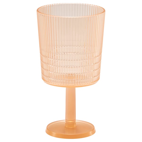 KALLSINNIG glass, peach-colored, acrylic plastic, stemmed, ribbed texture, durable.