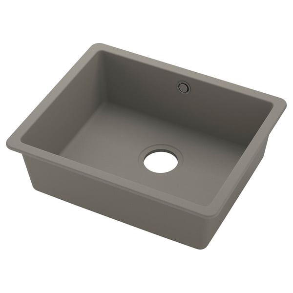 A KILSVIKEN quartz sink in a grey colour, featuring a square overflow and a smooth, stain-resistant surface.