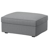 A KIVIK footstool in grey, featuring a rectangular shape with a soft, durable cover with a subtle herringbone pattern.