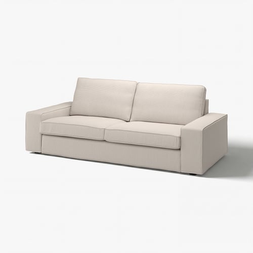 Beige KIVIK sofa with clean lines and cushioned seats and backs in recycled polyester and cotton fabric.