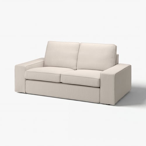 KIVIK sofa with beige tresund fabric, soft & lustrous, cleanable, recycled materials.