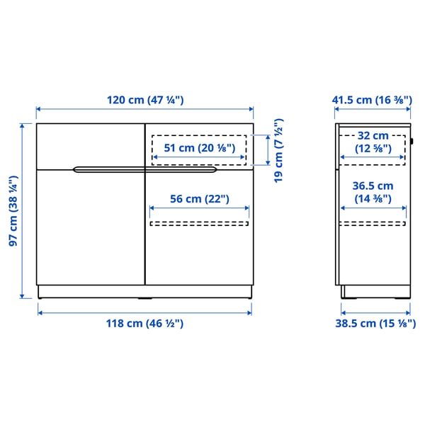 Illustration with measurements for the product: KLACKENÄS.