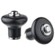 KLINGSTORP black knobs, matte porcelain-like finish, rounded shape with chrome accents.