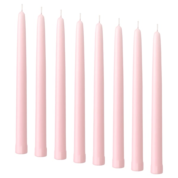 KLOKHET Unscented taper candle, light pink, 25 cm 6 hr