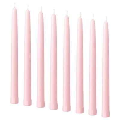 KLOKHET Unscented taper candle, light pink, 25 cm