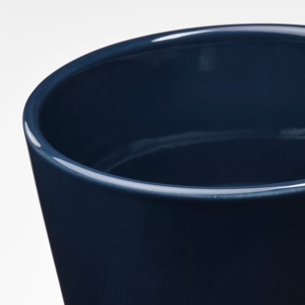 Dark blue planter, glossy finish.