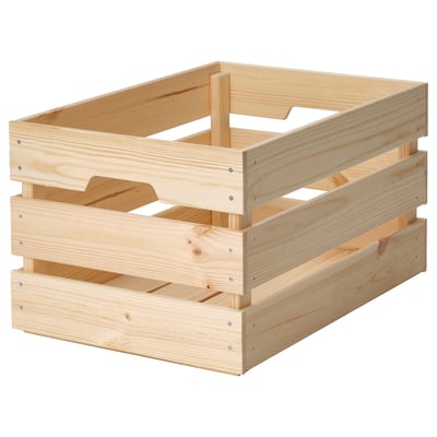 KNAGGLIG: wooden storage crate, natural, light-colored, rectangular, sturdy.