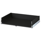 Black KNIVSHULT drawer, modern design, durable steel & particleboard, sleek finish, self-closing, smooth edges.