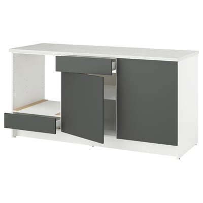 KNOXHULT kitchen units: white and grey base, two drawers, two cabinets, marble effect top.