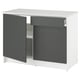 Modern kitchen unit. White marble top, dark grey doors. One shelf inside, comes flat-packed.