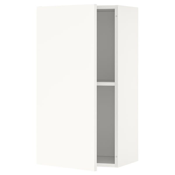 A KNOXHULT white wall cabinet with a single adjustable shelf. Its rectangular, with a scratch-resistant surface, and ideal for kitchen storage.