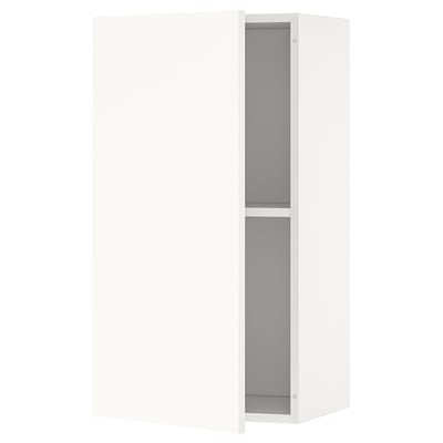 A KNOXHULT white wall cabinet with a single adjustable shelf. Its rectangular, with a scratch-resistant surface, and ideal for kitchen storage.