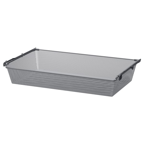 KOMPLEMENT mesh basket, grey, rectangular, metal with handle bars, ideal for storage and air circulation.