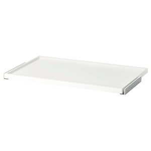 White KOMPLEMENT pull-out tray shelf, rectangular, sleek edge design for wardrobe storage.