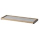 Wooden pull-out tray with natural finish and grey mat, ideal for wardrobe storage.