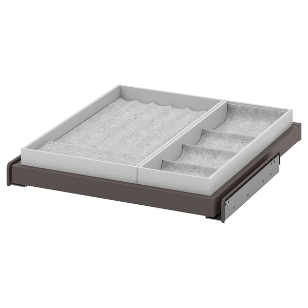 KOMPLEMENT pull-out tray with felt accessories insert, grey and black, rectangular, organised compartments.