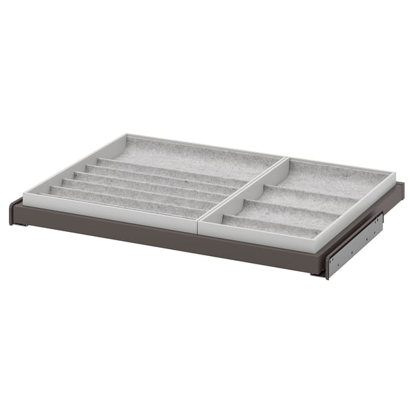 Modern grey pull-out tray organiser with soft lining & compartments