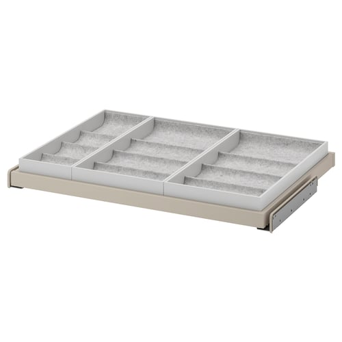 KOMPLEMENT pull-out drawer organiser, beige, felt lining, rectangular, divided compartments for accessories.