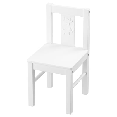 A KRITTER white wooden kids chair with a simple, classic design, perfect for small childrens activities.