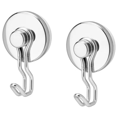 Two KROKFJORDEN hooks, silver, with suction cups, designed for smooth surfaces.