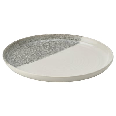 KRUSTISTEL plate, white with grey pattern, round, stoneware.