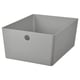 KUGGIS grey plastic storage box, rectangular shape, one handle hole.
