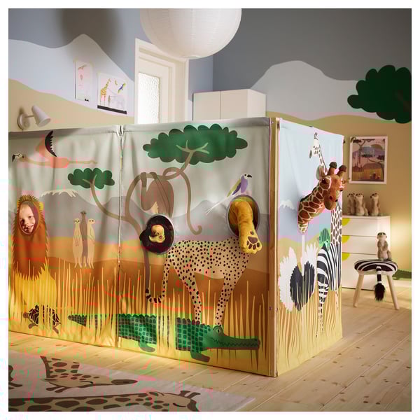 KURA Bed curtain, multicolour/animals on the savannah