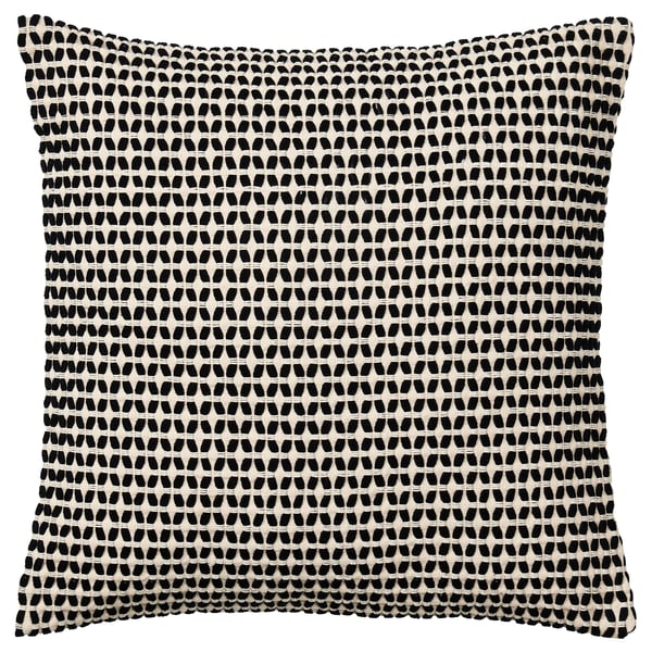 KUSTFLY pillow: square, beige with black woven pattern, zip.