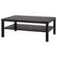 Modern bLACK-brown square coffee table with one shelf. Simple, minimalist design with square legs and flat surfaces.