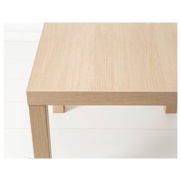 Image shows a simple, modern square side table with light wood finish and slim legs. Quality minimalist design.