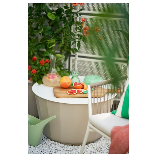LÅGASKÄR: modern outdoor coffee table, white, galvanized steel, round, minimalist design, perfect for small spaces.