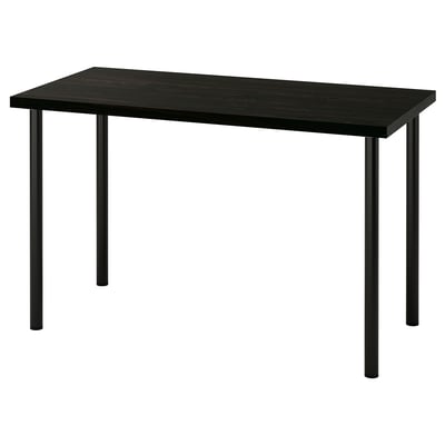 LAGKAPTEN: black rectangular desktop table, four steel legs.