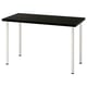 LAGKAPTEN: modern desk with dark top, white legs, adjustable feet, square shape.